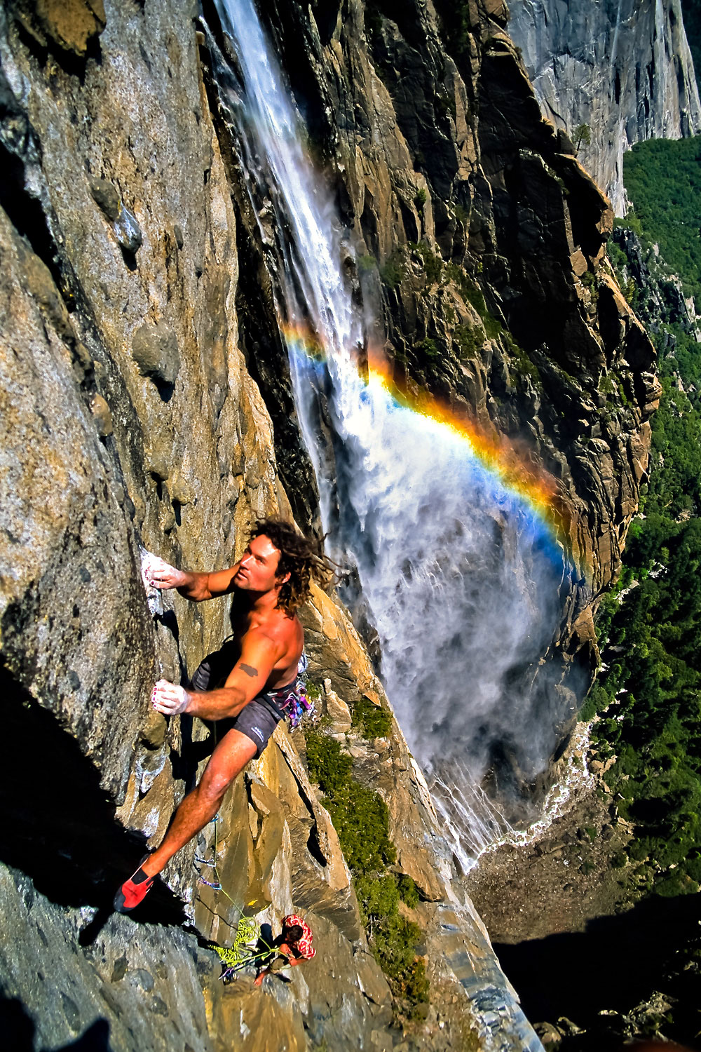 Yosemite Climber Rainbow Waterfall
