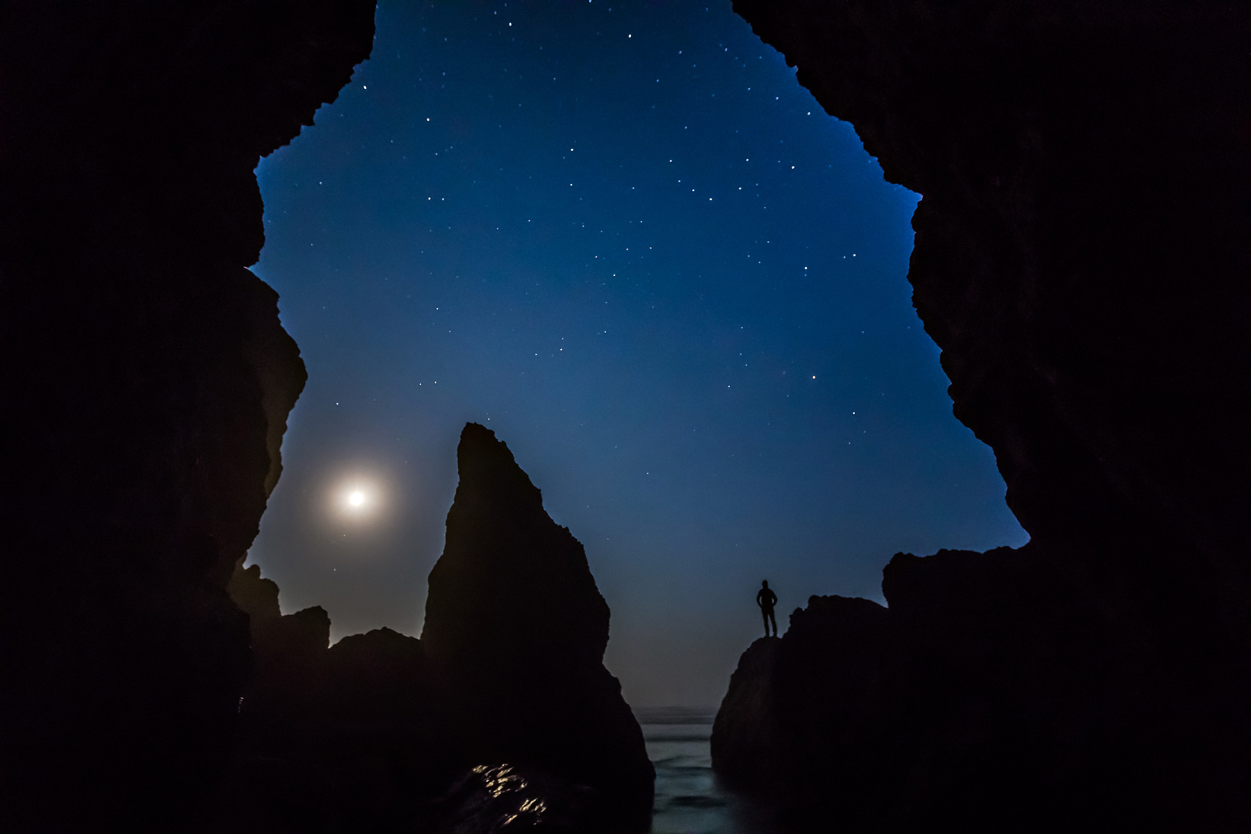 Ruby Beach man silhouetted against a night sky.