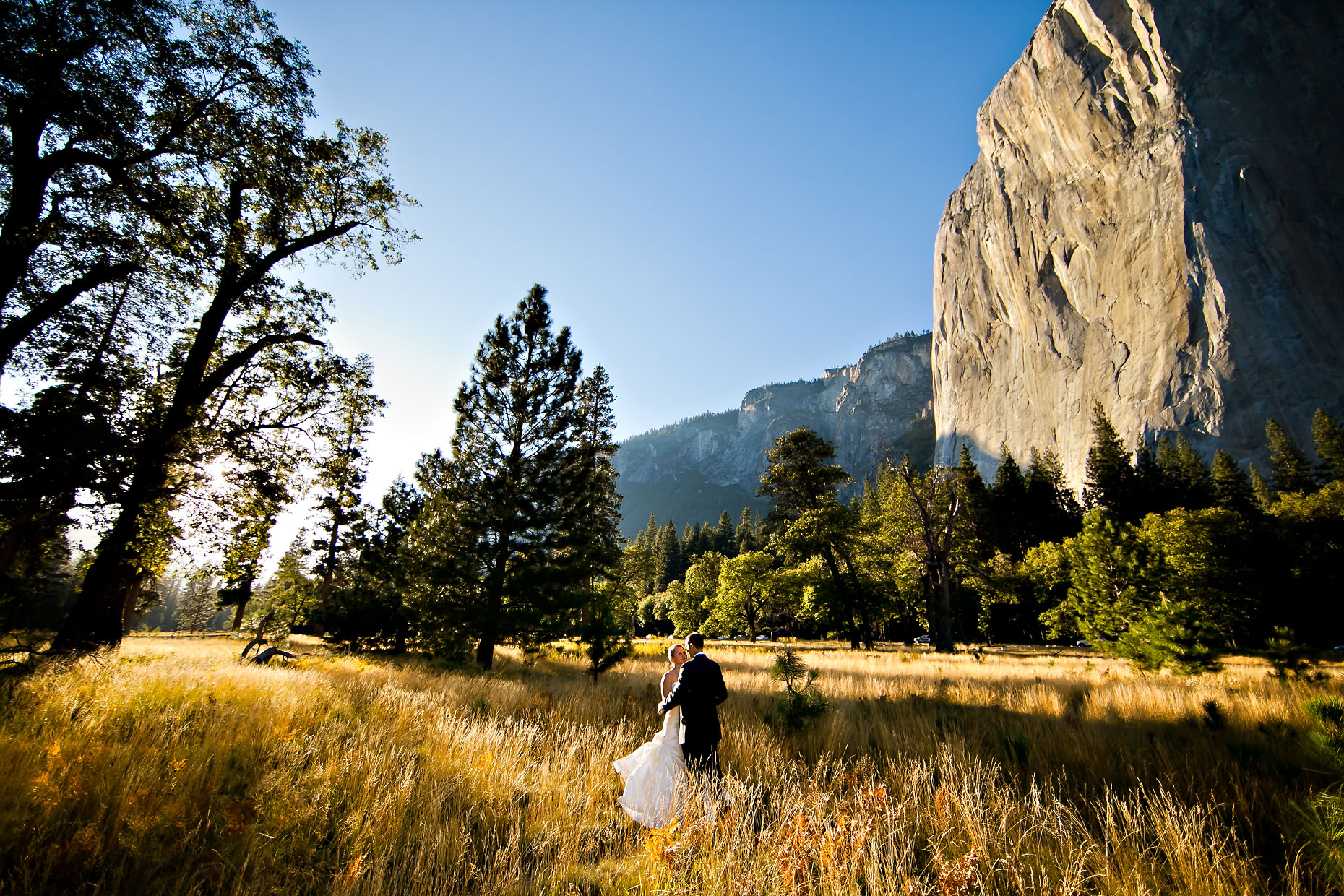 Yosemite wedding photographer in El Cap meadow.