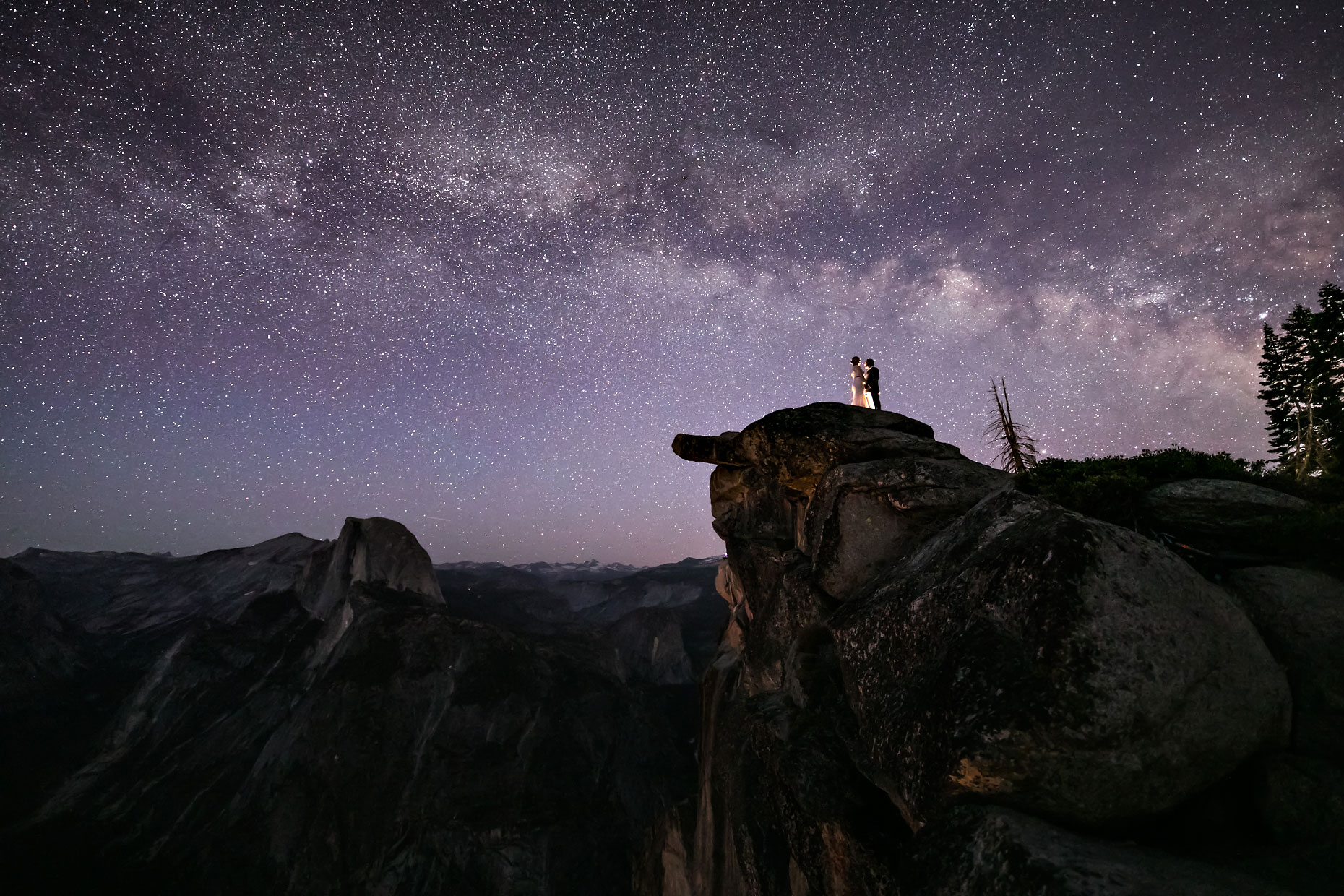 Yosemite Glacier Point elopement photography under the Milky Way.