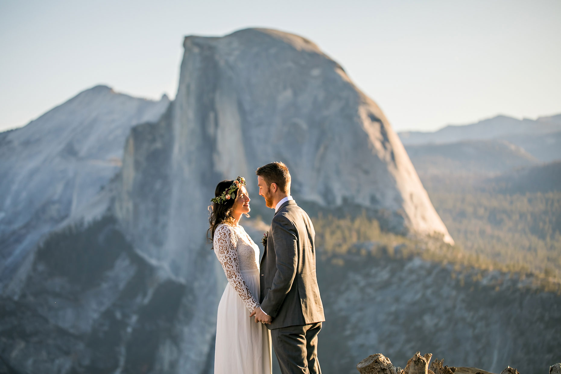 Wedding couple at Glacier Point in Yosemite.
